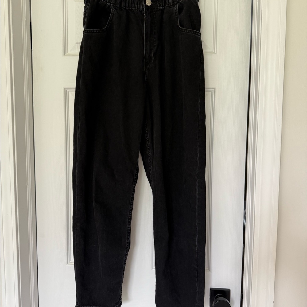 Zara Women's High Rise Paperbag Denim Jeans - Faded Black - Picture 3 of 9